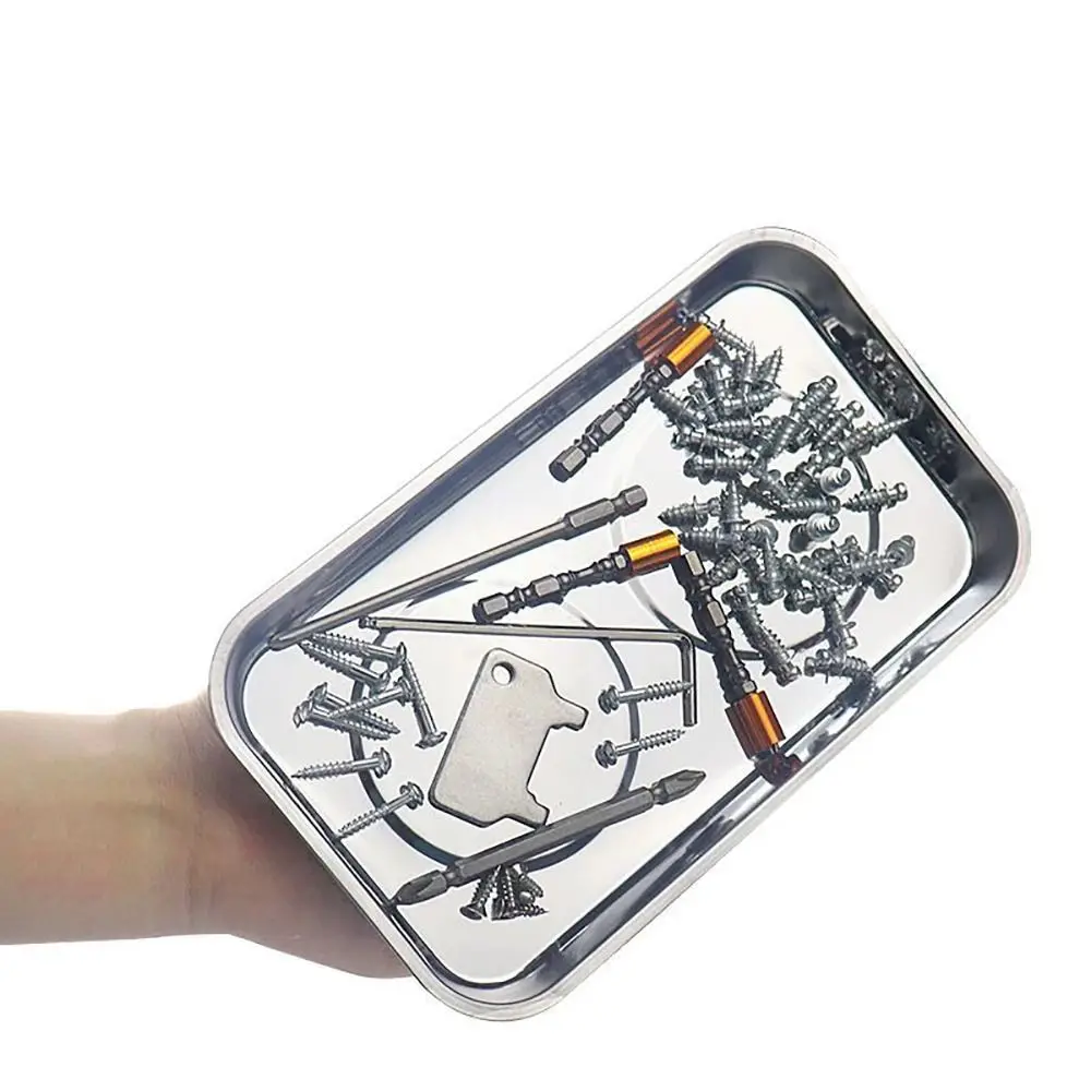 1Pcs 라운드 스퀘어 마그네틱 부품 트레이 자석 다기능 도구 주최자 스테인레스 스틸 실버 부품 그릇