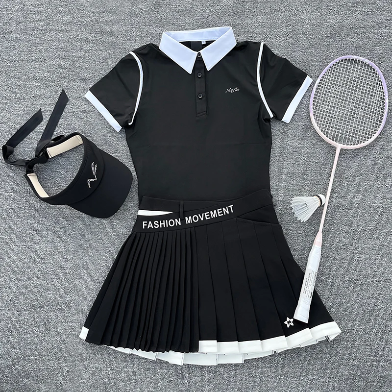 Golf Women's Autumn New Short Sleeved Top, Quick Drying and Slimming Fashion, High-quality Short Skirt, Outdoor Leisure Sports