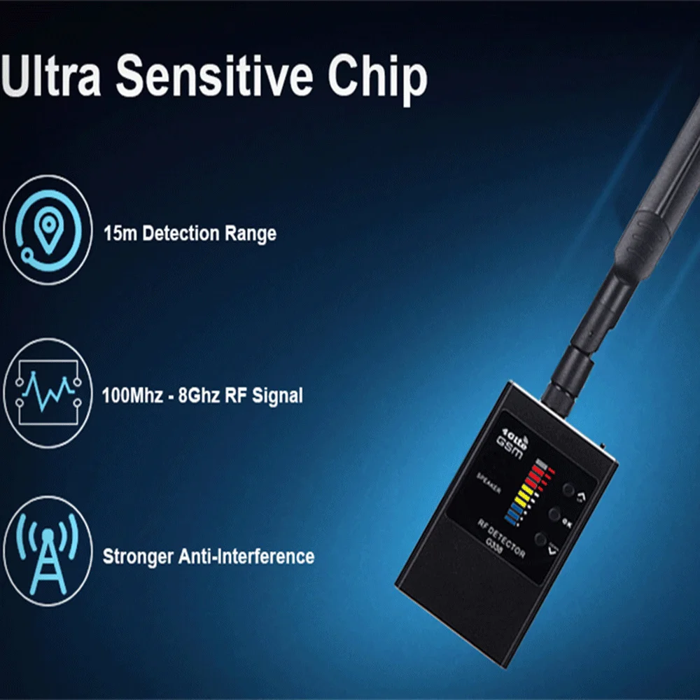 1MHz-8000GHz Anti-spy Detector Camera GSM Audio Bug Finder GPS Signal Lens RF Tracker Wireless Scanner G338