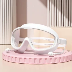 Enhanced Title: Premium Anti - Fog Wide View Swimming Goggles with Earplugs (White clear)