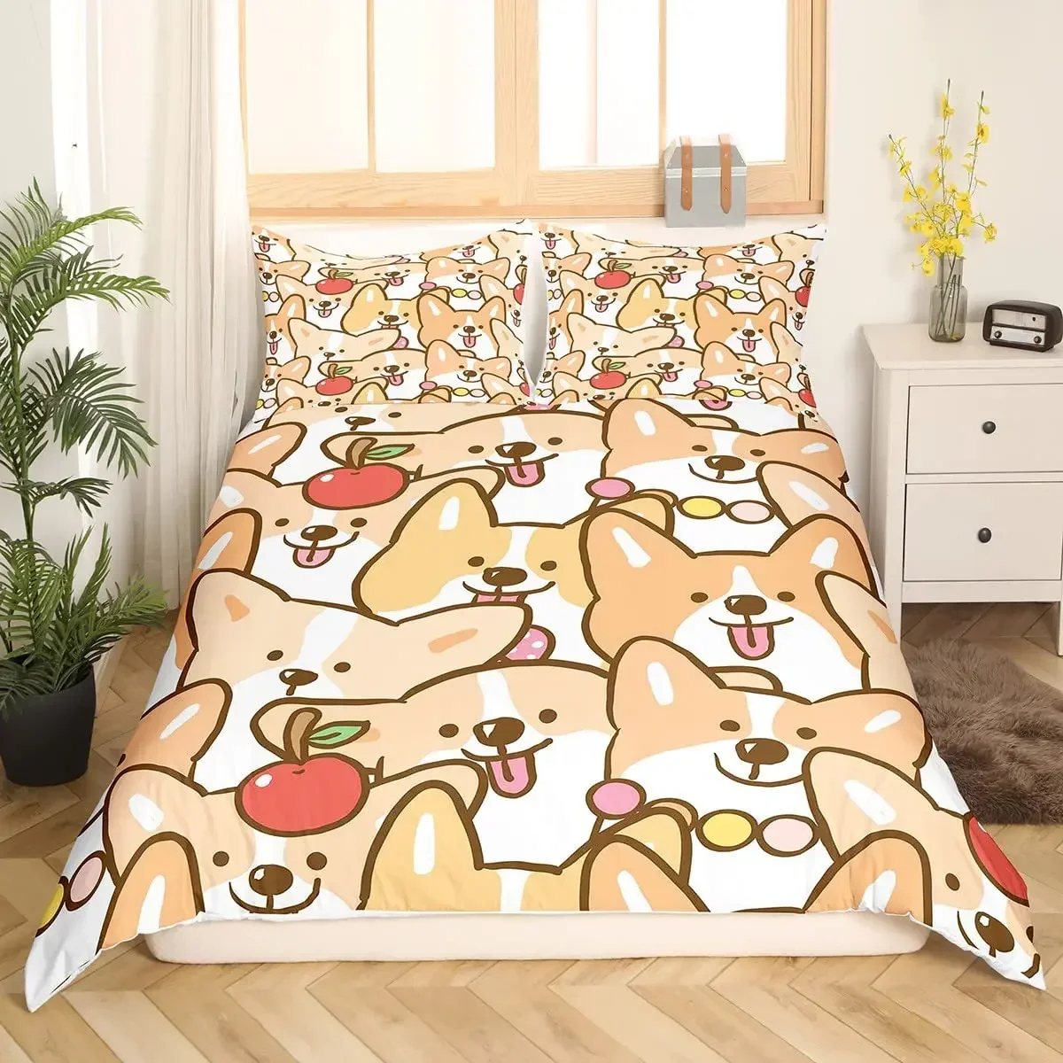 Kids Cute Dog Bedding Set Bedclothes Cartoon Dogs Comforter Cover for Boys Girls Children Pet Puppy Animal Polyester Duvet Cover
