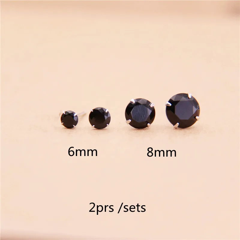 Buyee 925 Sterling Silver Stud Earring 8MM Moissanite Black Stone Round Earring for Woman Man Fashion Party Fine Jewelry