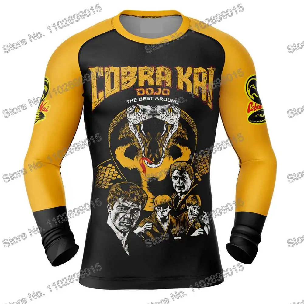 Cobra Kai Surfing Swimming Diving T-Shirt Tight Long Sleeve Rash Guard Swimwear Men UV Protection Surf Clothing Beach Floatsuit