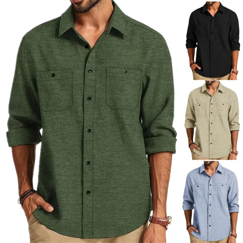 Casual Male Long Sleeve Solid Color Shirt