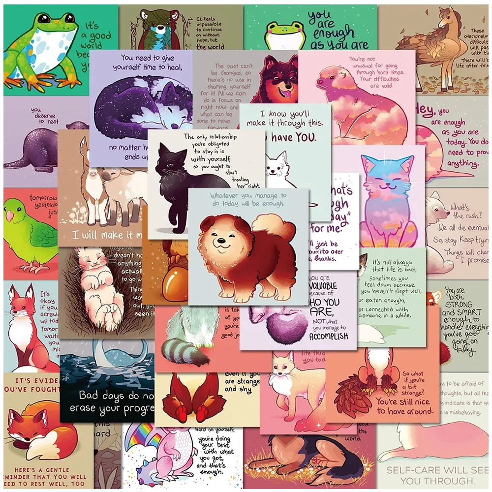 

10/30/50/100pcs Animal Motivational Phrases Sticker Cartoon Inspirational Quotes Aesthetic Stationery Decoration Decals Kids Toy