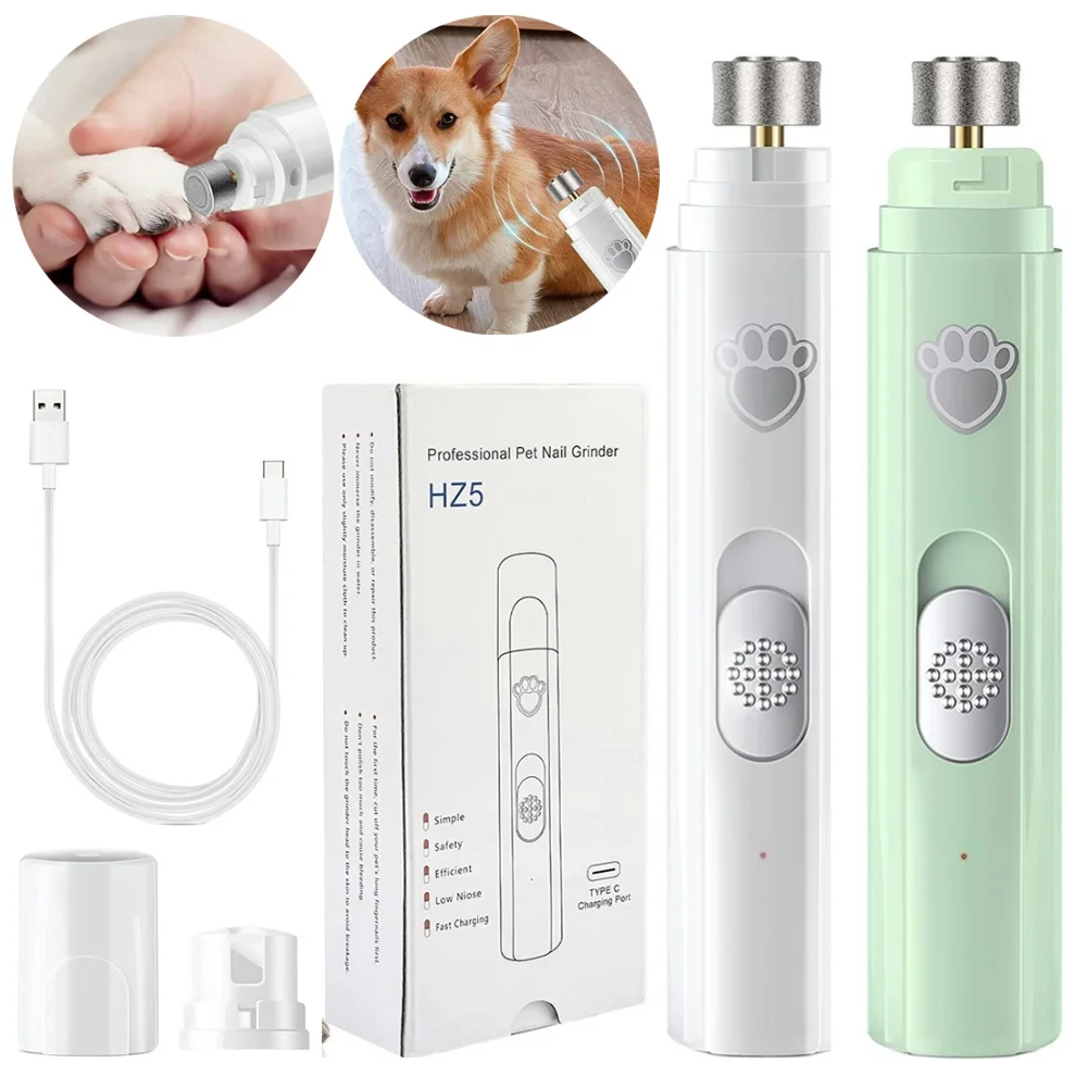 Pet Nail Grinder Electric Dog Nail Grinder Painless LED Light Pet Nail Grinder with Polisher Wheel 2-Speed Pet Clipper for Paws Grooming
