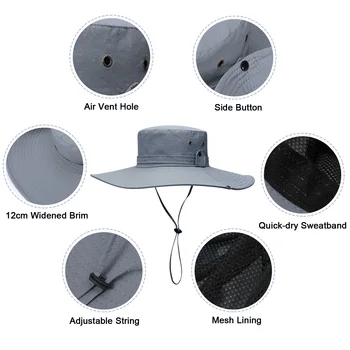 Sun Hat Wide Brim UV Protection Foldable Bucket Hat for Fishing Hiking Camping 12CM Brim 4