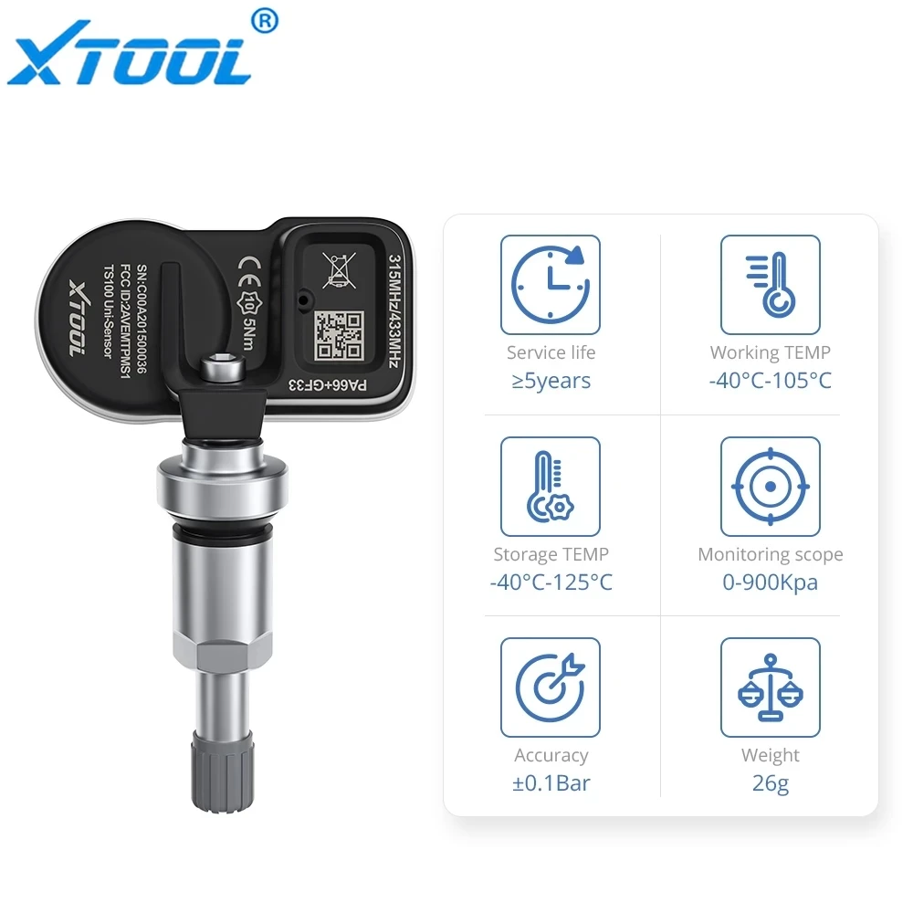 Инструменты датчиков XTOOL TS100 работают с TP150 датчик давления в шинах Программируемый датчик 433 и 315 МГц TPMS датчик сканер для ремонта шин