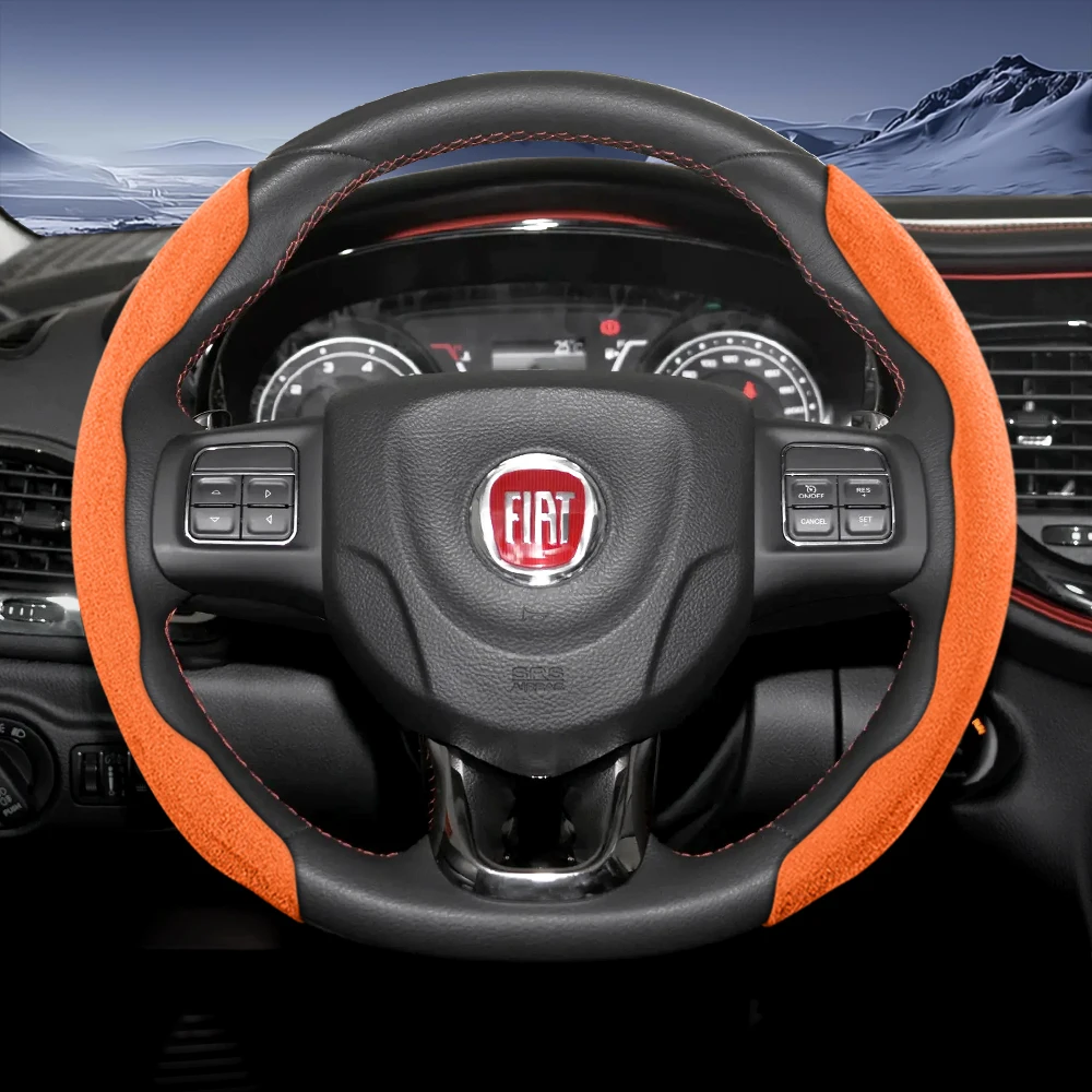Fiat Sports Suede Steering Wheel Cover, Split Snap-On, Non-Slip and Durable