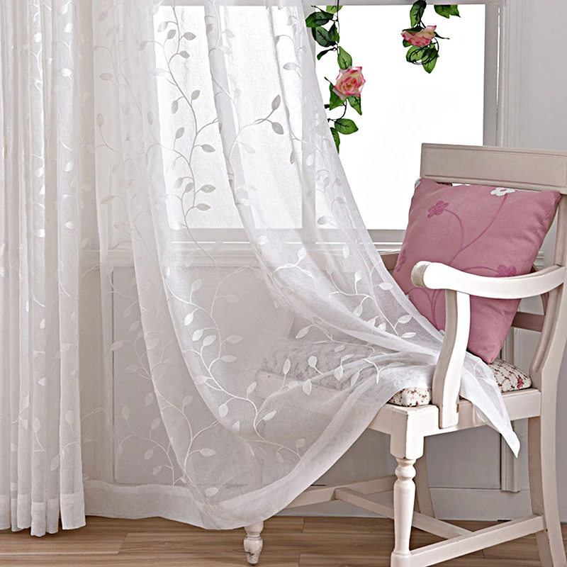 Acquista Tende trasparenti corte moderne con ricamo a foglia per soggiorno,  camera da letto, trattamento per finestre per bambini, tende in tulle, tende  in voile