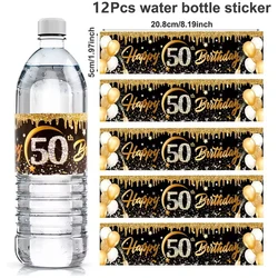 Elegant Black and Gold Birthday Bottle Stickers - Set of 12 - 12pcs (50)