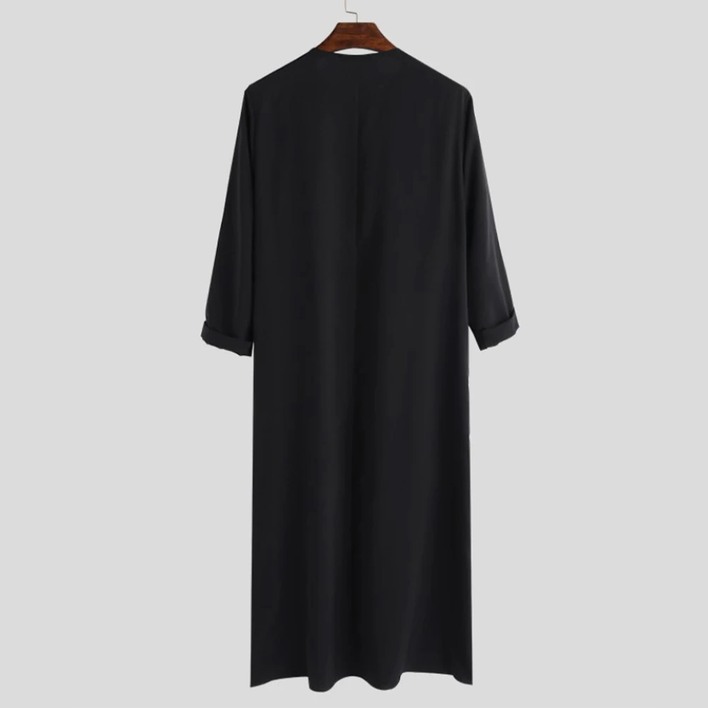 Male Long Shirt Muslim Personalized Solid Color Arab Thobe Comfortable Cotton Kaftan Robes Long Shirt Long Sleeve