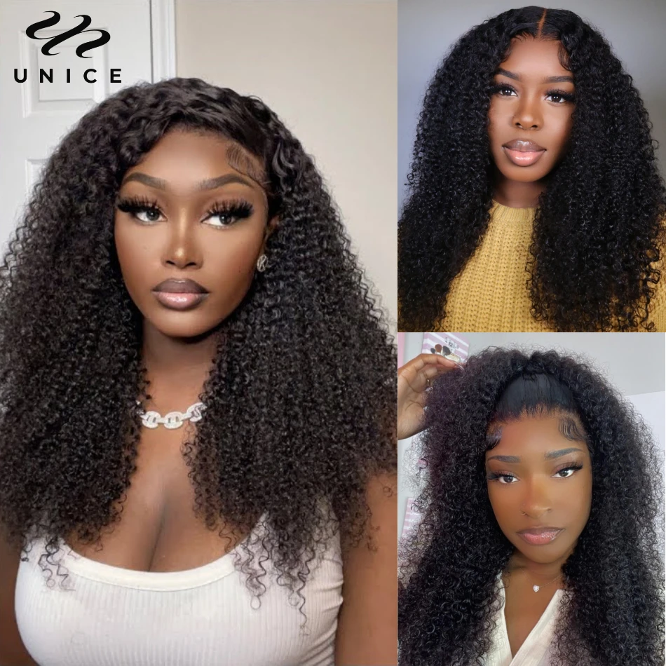 Unice Haar 13x4 Spitze Front Perücken verworrene lockige Echthaar Perücke vor gezupft Afro verworrene lockige Spitze Frontal Perücken für Frauen