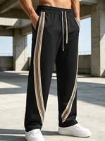 Pantalon long pour homme avec rayures patchwork, pantalon de sport décontracté à jambe droite, style streetwear, pantalon de survêtement ample et respirant à jambe large 4