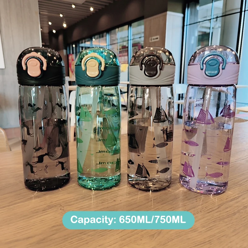 

650/750ML Plastic Water Bottle For Drinking Portable Sport Tea Coffee Cup Kitchen Tools Kids Water Bottle For School Transparent