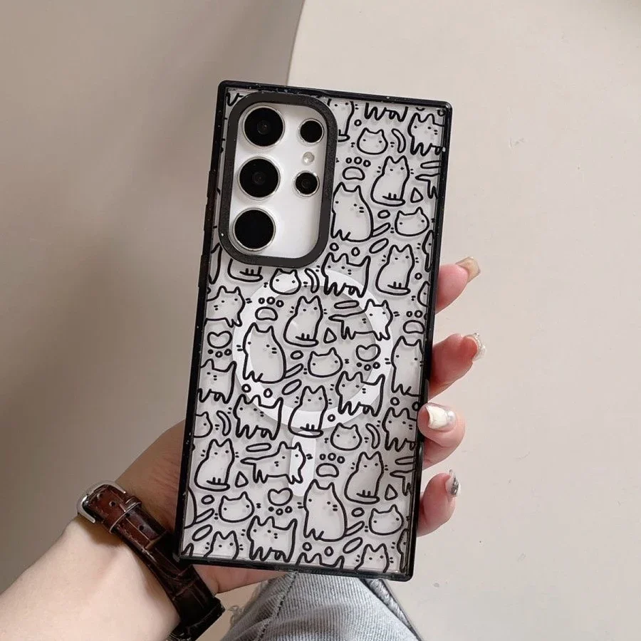 Skateboard Dog MagSafe Acrylic Black Border Case for Samsung Galaxy S22 Ultra S23 Ultra S24 Ultra Cover Protective Shell