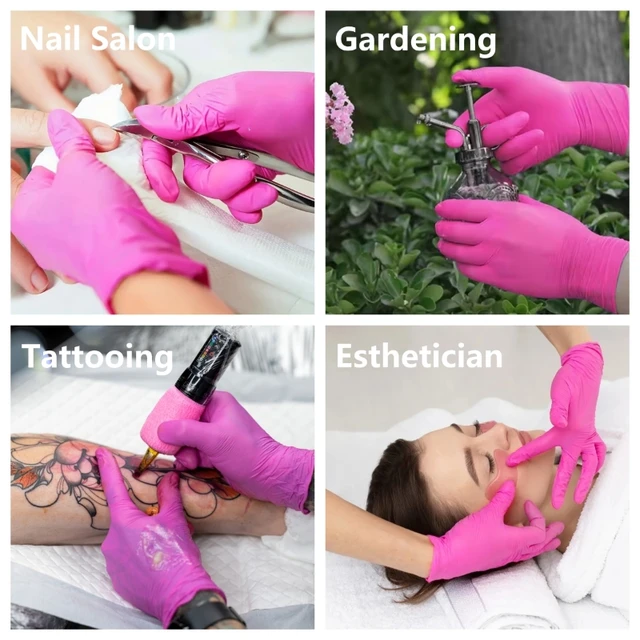 20/50/100PCS Rose Red Nitrile Gloves Disposable Anti-Slip Gardening Gloves with Textured Grip Cleaning Working Protictive Gloves 5
