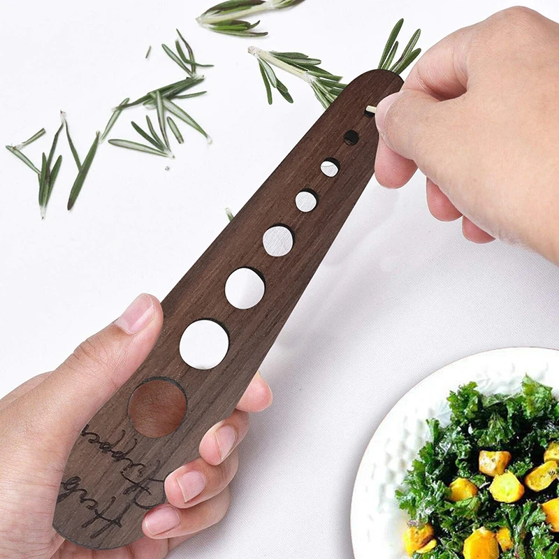 Herb Stem Remover Wooden Herb Stripper For Kale Collard Greens Curved Edge Multi-holes Kitchen Gadget Thyme Basil Leaf