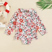 Baby Swimsuit Cute Summer Infant Baby Girls Swimwear Heart/ Flower Print Long Sleeve Ruffle Bathing Suit Children Beach Wear 3
