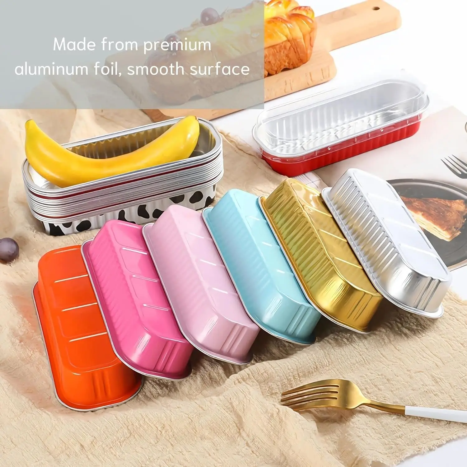 Multi-Styles Mini-Backformen mit Deckel und Löffeln, rechteckige Backformen aus Aluminiumfolie, Dosenbehälter, Cupcake-Förmchen