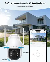 Iegeek 2K 3mp 360 ° PTZ HD caméra de surveillance solaire extérieure, batterie extérieure avec capteur de mouvement PIR, vision nocturne couleur 2