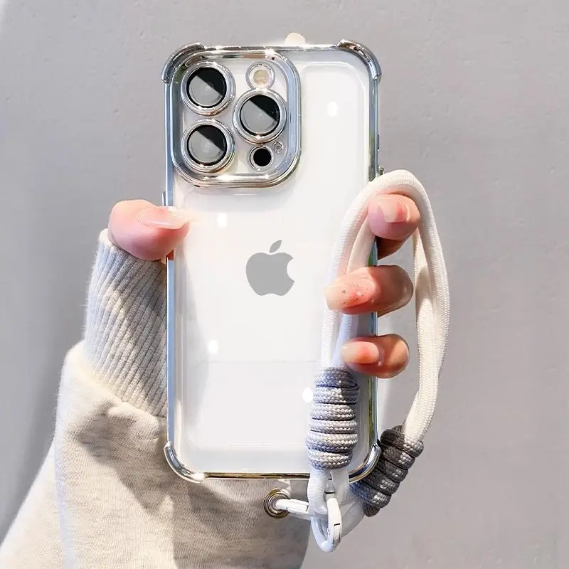 Cute Electroplating Hand Strap Shockproof Phone Case - Soft TPU Material