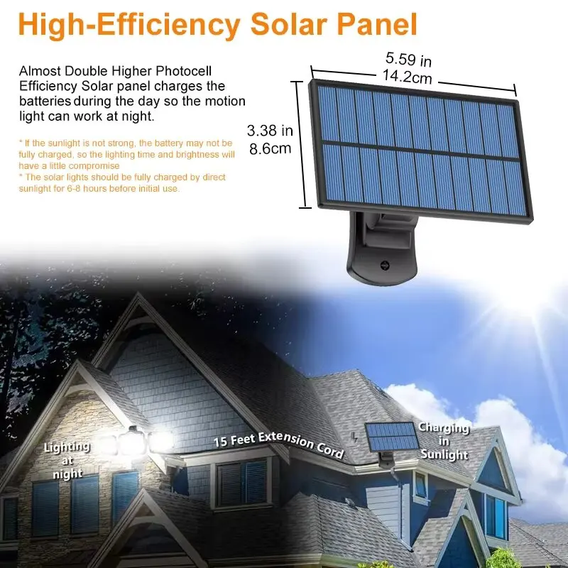 20w Solar Light 122/333led IP65 Waterproof Outdoor Indoor Solar Garden Lamp With Adjustable Head Wide Lighting Angle With 3 Mode 6