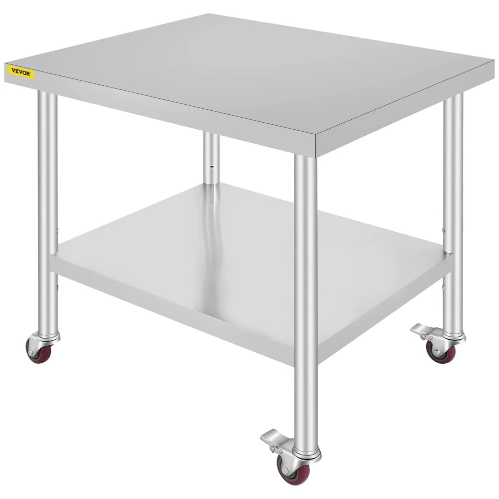 30x36x34 Inch Stainless Steel Work Table 3-Stage Adjustable Shelf with 4 Wheels Heavy Duty Commercial Food Prep Worktable