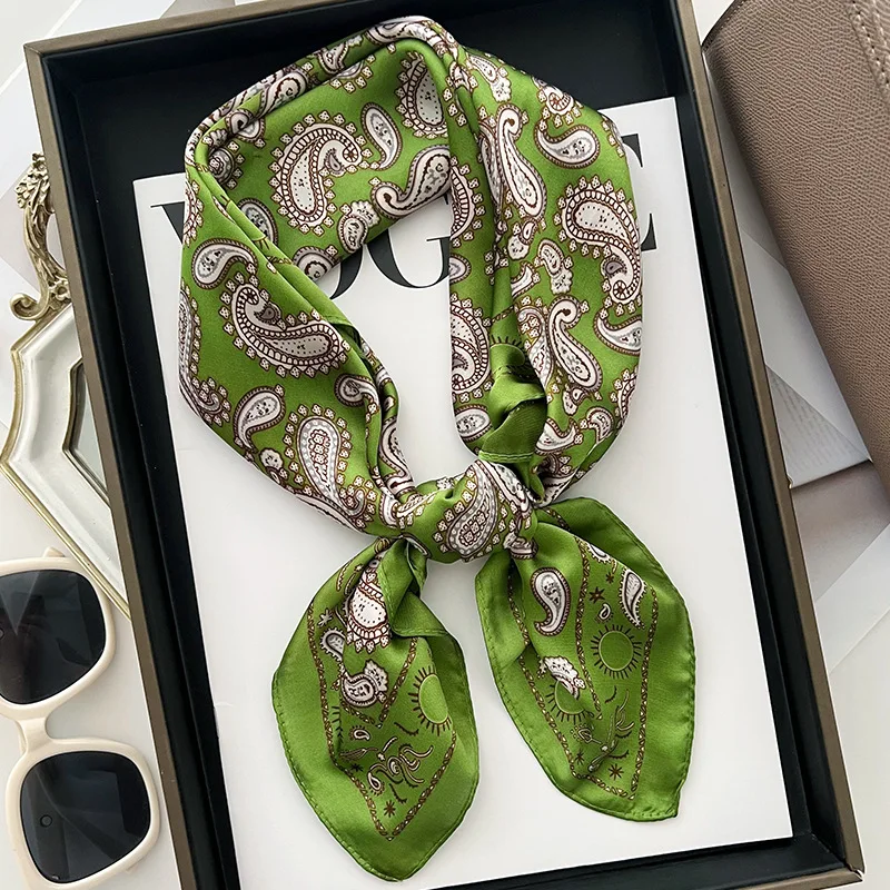 Silk Scarf Women Neck Tie Headband Hijab Decorate 70*70cm Paisley Cashew Print