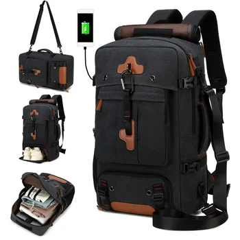 Universal Travel Backpack with Shoe Compartment – 17.6" Laptop Capacity, Canvas Fabric, Black & Khaki – For Men and Women, Ideal