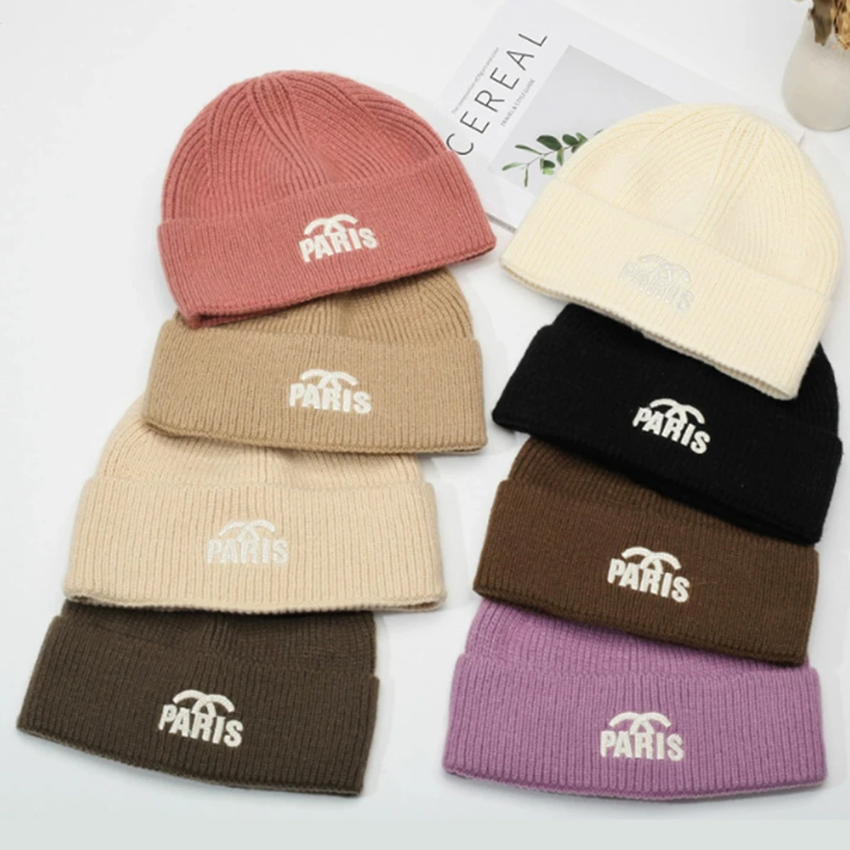 Hat Japanese Style Simple Casual Letter Knit Hat Korean Fashion Trendy Versatile Woolen Hat Women's Autumn and Winter Trendy European and American Warm Hat