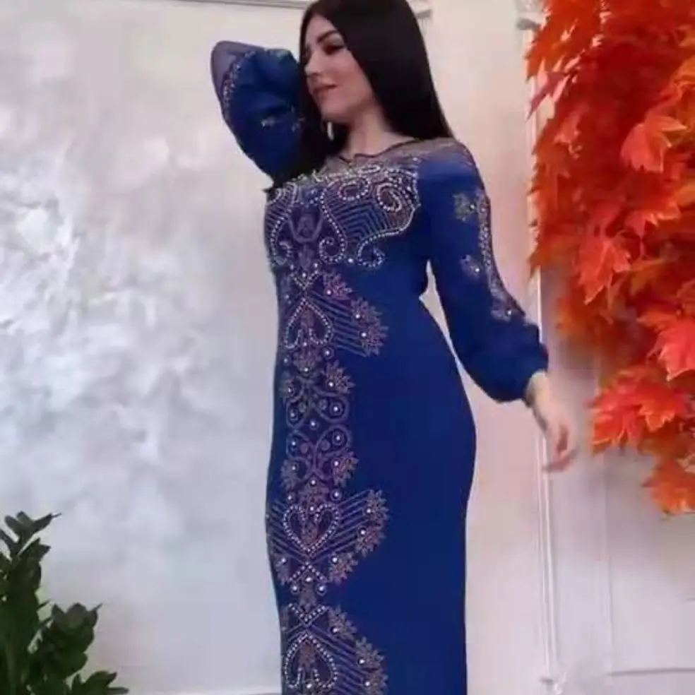 Arab Muslim Dress Blue Shiny Dress Elegant Luxury Long Dress Ladies African  Islamic Dress Robe Gwon Latest Design Business - Dresses - AliExpress