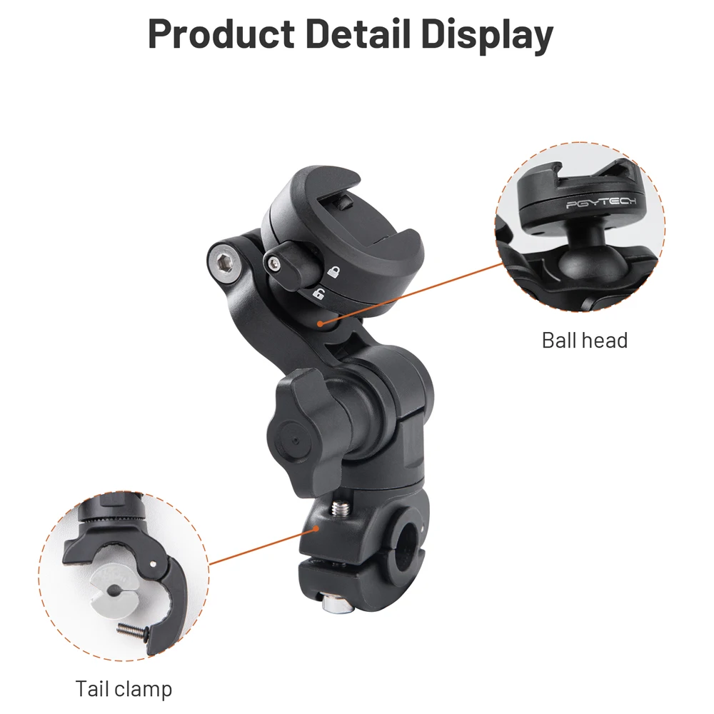 PGYTECH CapLock 백미러 마운트 오토바이 마운트, 표준 1/4 인터페이스, Insta360, DJI, 고프로 액션 카메라, 스마트폰용