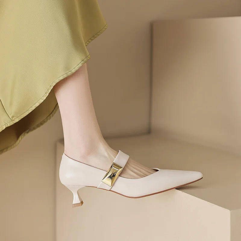 Mary Jane Shoes Women's 2023 New Spring Shallow Cut Single Shoes Casual Slim Heel Women's Mid Heel Korean High Heel Shoes