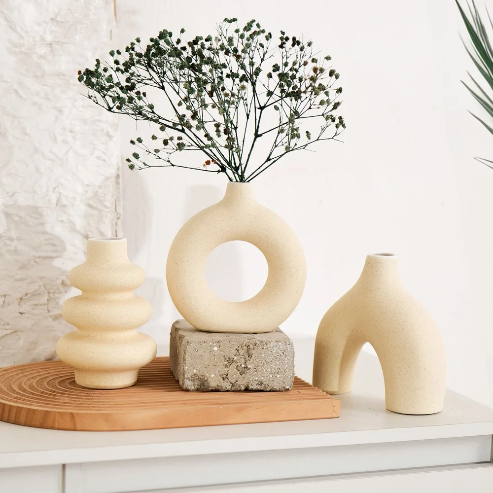 CAPIRON Set of 3 Ceramic Vases Nordic Decor Boho Centerpiece Wall Shelf Living Room Decoration Coffee Table Accessories Interior 5