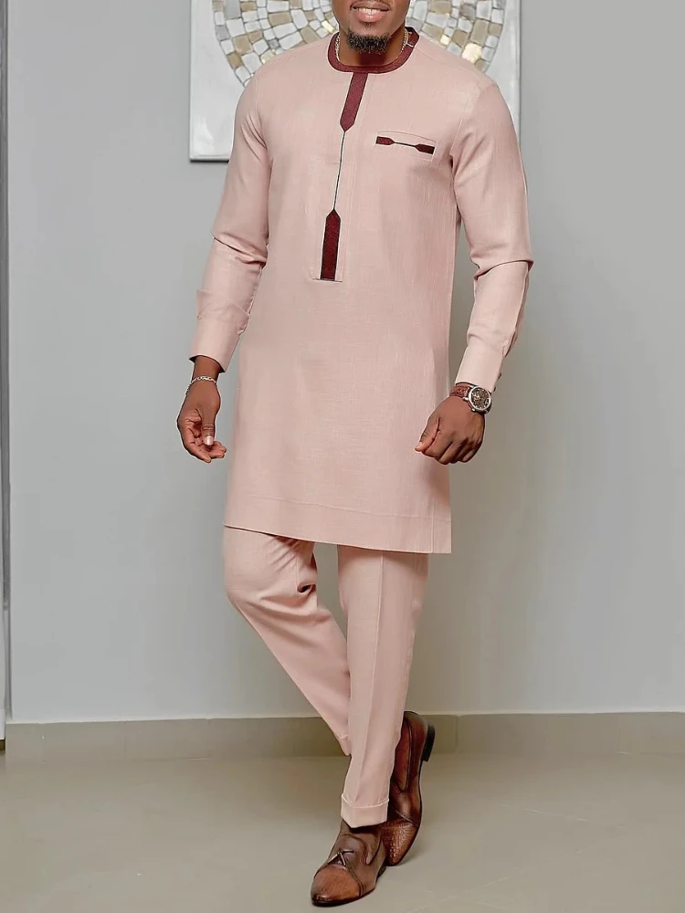Men's  Kaftan Suit Round Neck Longsleeved Top Pants