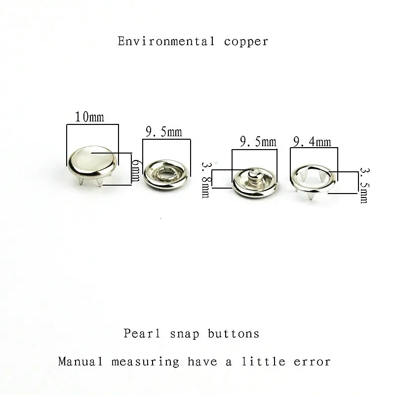 

JYMISS-Pearl Metal Copper Button Sets, Silver Tone, No Sew, Open Ring, Snap Press Fastener Buttons, High Quality, 10mm, 50Sets