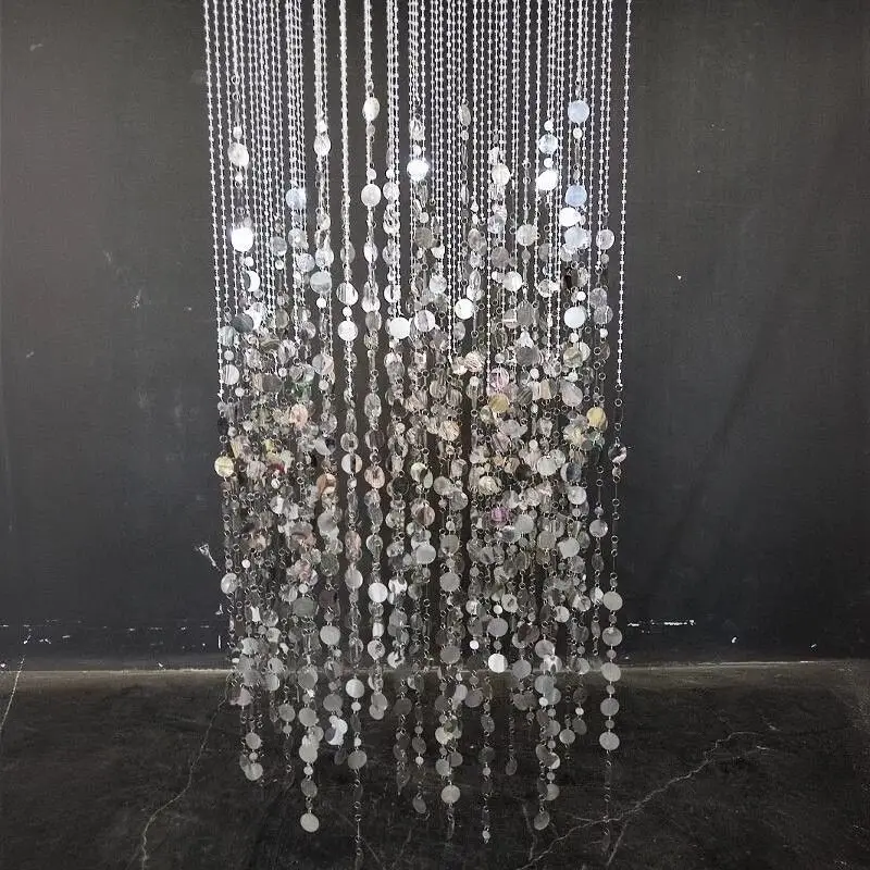 New Acrylic Crystal Bead Curtain Silver Sequin Hanging Decoration Wedding Hotel Banquet l Garden Arrangement