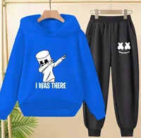 ربيع الخريف ملابس أطفال 2 قطعة موضة Dj Marshmellow الأطفال هوديي البلوزات + السراويل مجموعات 3-13Y الفتيان والفتيات رياضية 4