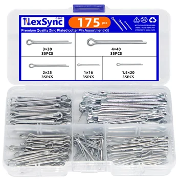 175Pcs Sliver Split Pins Cotter Fixings Assorted Sizes Zinc Plated Steel Hard Case Link Split Cotter Pin High Quality
