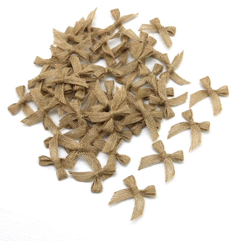 (50 Pcs/pack) 4x4cm Linen Bow Natural Linen Bows Gift Box Clothing Decoration Accessories Home Bow Tie Forest Style Pastoral Bow