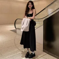 Mode taille haute robe à bretelles femme été décontracté Simple polyvalent longues robes femmes élégant Streetwear robe Camisole 5
