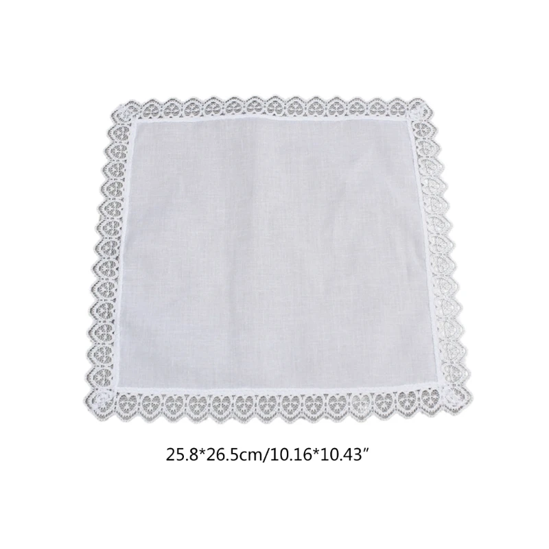 White Hankie Women Handkerchiefs Cotton Lace Trim Super Soft Washable Hanky Chest Towel Pocket Lace Trim Handkerchiefs