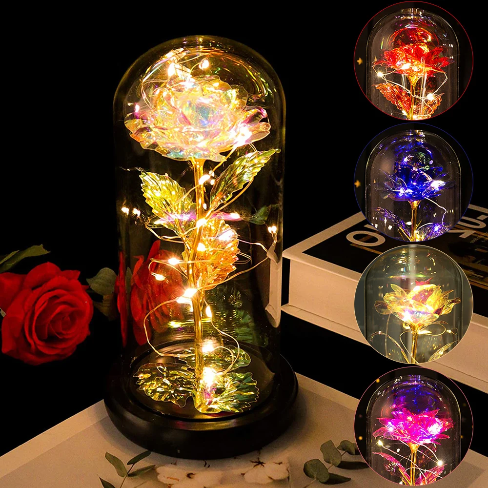 Artificial Rose Flowers Foil Fairy Lights Bedroom Decor Eternal
