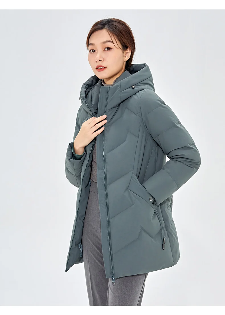 Chericom Down Jacket Women Winter Hooded Mid Long Duck Down Thick Warm Padded Coat Loose Versatile Commute Puffer Jackets 289193