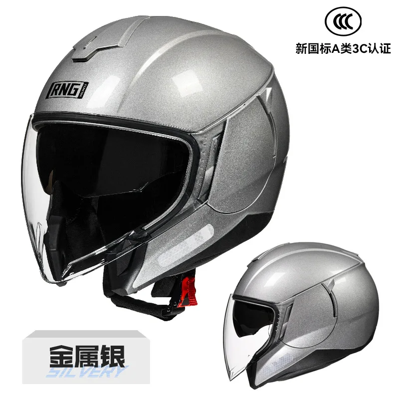 Rng-オートバイのハーフヘルメット,ダブルレンズ,モトクロス