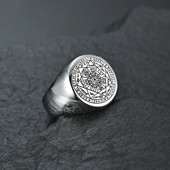 The Key of Solomon Rings Stainless Steel The Seal of the Seven Archangels Ring Amulet Male titanium steel Jewelry M4 6