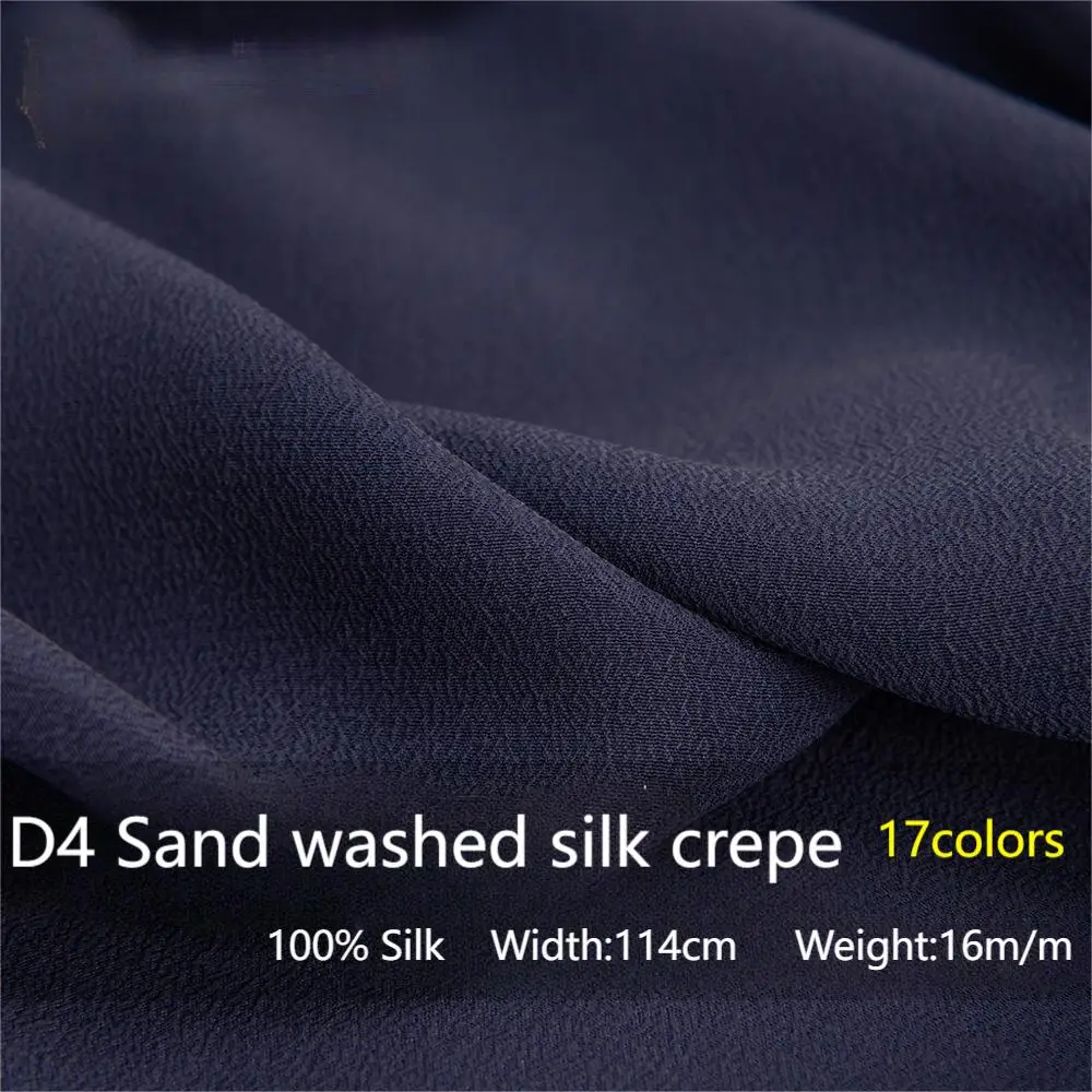 

Navy 16mm m/m sand washed crepe de chine 100% mulberry silk spring and summer women's fashion fabric for shirt dress sewing 1m