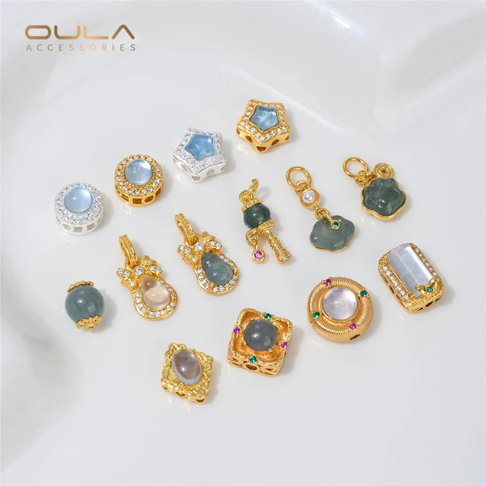 천연 크리스탈 아쿠아마린과 다공성 비즈, 손으로 만들어진 페르시 팔찌 소재와 1pcs Diy 옥 펜던트