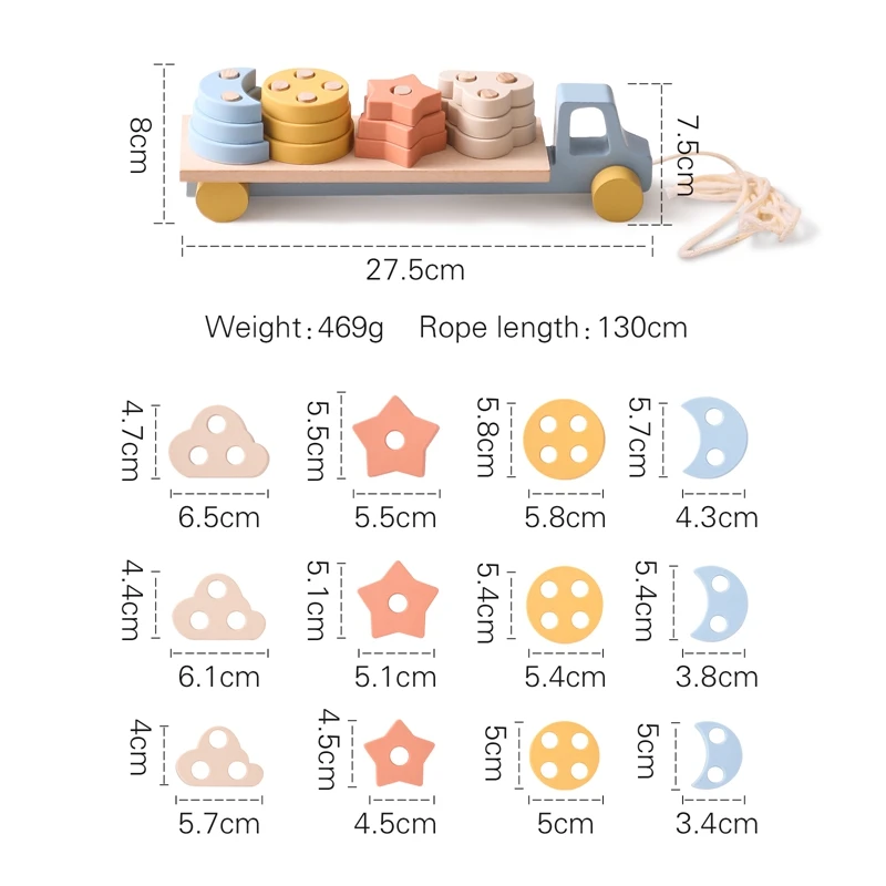 Wooden Baby Toy  Wooden Trailer  Babies Learn Cognitive Toy  Hand And Foot Coordination Toy  Color Recognition Toy  Silicone Toy 6